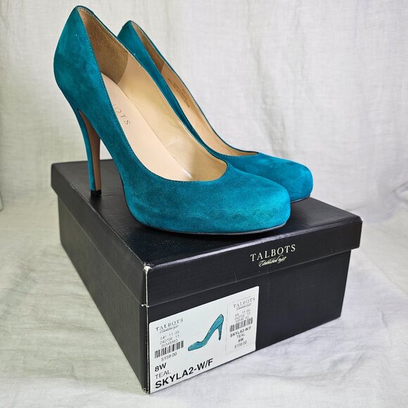 Talbots 8W Skyla 2 Suede 4.25” Stiletto Heels Pumps Teal Turquoise - Picture 1 of 15